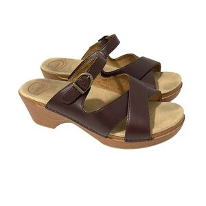 Dansko Brown Leather Crossover Clog Mules